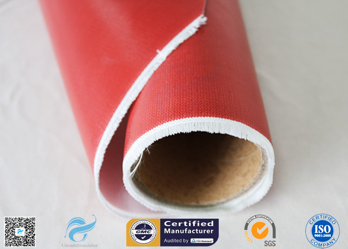 510G Red Color Satin Weave Silicone Coated Fiberglass Fabric 260℃ 0.45mm